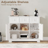 ChooChoo Buffet Cabinet, Coffee Bar with Drawers and Doors, Sideboard Storage with Shelves for Kitchen, Dining Room, Living Room, White ChooChoo