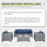 Lviden 4 Piece Wicker Patio Furniture Sets Outdoor Conversation Set PE Rattan Sectional Sofa Couch with Storage Table and Royal Blue Cushions Lviden