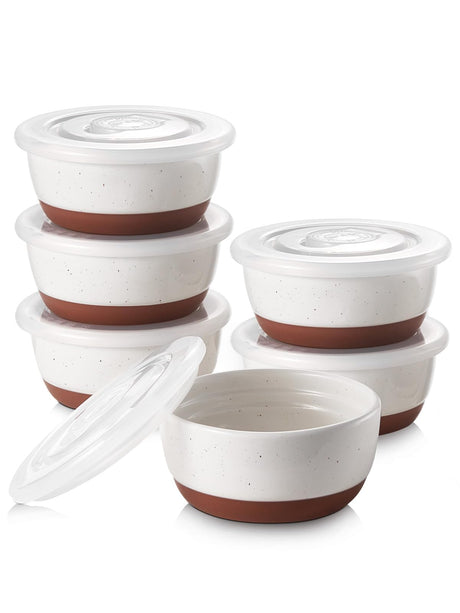 DOWAN 8 oz Ramekins with Lids Oven Safe for Creme Brulee Souffle, Porcelain Ramekins for Baking, Small Bowls Set of 6, Glaze with Specks DOWAN