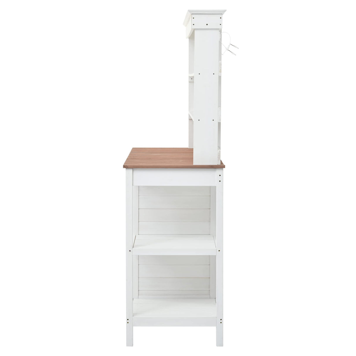 66" Large Outdoor Farmhouse Wooden Potting Bench Table, Garden Workstation with 2 Drawers, Cabinet and Open Shelves for Backyard, Mudroom (White/Outdoor#) CKLMMC