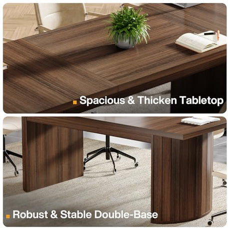 Tribesigns 78.7" Conference Table for 6-8 People, 6.56 ft Large Rectangle Meeting Table with Double Pedestal, Farmhouse Seminar Table Boardroom Desk for Office Meeting Conference Room, Walnut Tribesigns