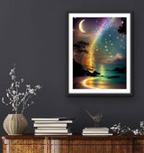 Ekuxom Moon Diamond Art Painting Kits for Adults, Star Glow in The Dark Diamond Art Kits, Full Round Rainbow Diamond Art Dots Wall Art Decor 12x16 in Ekuxom
