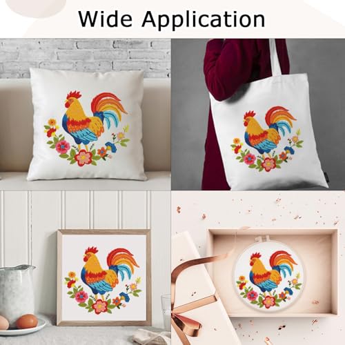 Nuberlic Rooster Embroidery Kit for Adults Beginners, Stamped Farmhouse Embroidery Starter Kit with 7.9 Inch Hoop, Threads, Needles & Instructions, DIY Needlework Craft Gift