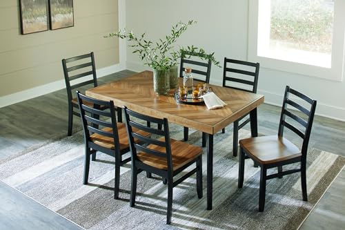 Signature Design by Ashley Blondon Rectangular Dining Room Table Set with 6 Chairs, Chevron Pattern, Tapered Legs, Seats 6, Wood, 60" Long, Brown & Black Signature Design by Ashley