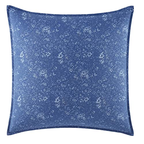 Laura Ashley - King Comforter Set, Reversible Cotton Bedding, Includes Matching Shams with Bonus Euro Shams & Throw Pills (Elise Blue, King) Laura Ashley