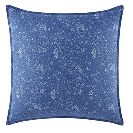 Laura Ashley - King Comforter Set, Reversible Cotton Bedding, Includes Matching Shams with Bonus Euro Shams & Throw Pills (Elise Blue, King) Laura Ashley