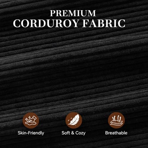 JAMFLY Pull Out Sleeper Sofa Bed with Storage Chaise, L-Shaped Corduroy Sectional Couch, 3-Seater Convertible Sofa with Hidden Storage for Small Living Room, Apartment, Office, Black JAMFLY