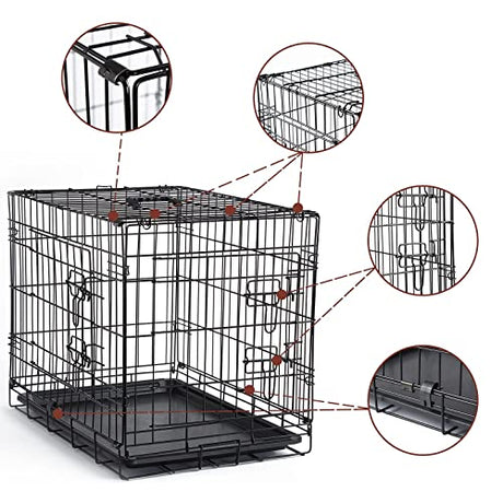 DONORO Dog Crates for Small Size Dogs Indoor Double Door Dog Kennels & Houses for Puppy and Cats, Collapsible Metal Contour Dog Cages (Brown, 24.0" L x 18.0" W x 20.0" H) DONORO