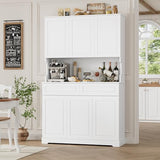 FACBOTALL 74" Pantry Cabinet, Tall Kitchen Pantry Cabinet with 6 Doors and 2 Drawers, Kitchen Hutch with Wide Countertop, Modern Kitchens Cupboard with Adjustable Shelves and Charge Holes, White FACBOTALL
