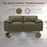 Tanner 74 in. Leather Loveseat with Padded Arms in Green or Khaki Armen Living