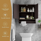 Tangkula Bathroom Cabinet Wall Mounted, Bathroom Medicine Cabinet with Bar&Double Door&Adjustable Shelf, Over The Toilet Storage Cabinet, Hanging Cabinet for Bathroom Laundry Kitchen (Brown) Tangkula