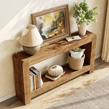 TRIBEWOOD Solid Wood Console Table with Storage, 63-Inch Farmhouse Entryway Table, 2-Tier Narrow Sofa Console Behind Couch, for Living Room, Hallway, Foyer, Rustic Brown TRIBEWOOD