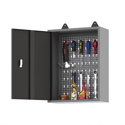 JZD Metal Storage Cabinets, Wall Mounted Tool Chest with 1 Locking Door, for Home Office, Black and Gray