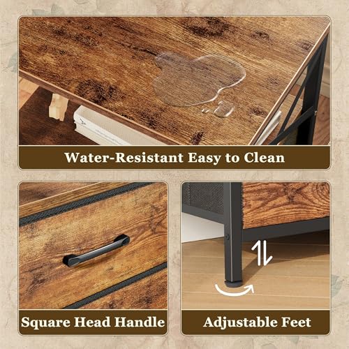 Huuger Nightstands Set of 2, Night Stand with Charger Station, 2 Drawer Side Table with Open Shelf, USB-C Port, End Table for Small Spaces, X Shaped Side Rail, Rustic Brown Huuger