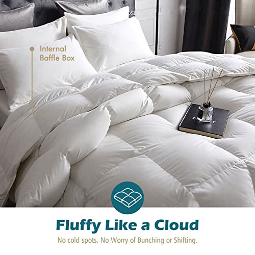 Cobnom® Luxury Organic Feather Down Comforter King Size, High Fill-Power Down & Feather Fibers Filled Duvet Insert with 100% Cotton Cover, Medium Warm for All-Season, Ivory White, 106x90 Inch Cobnom