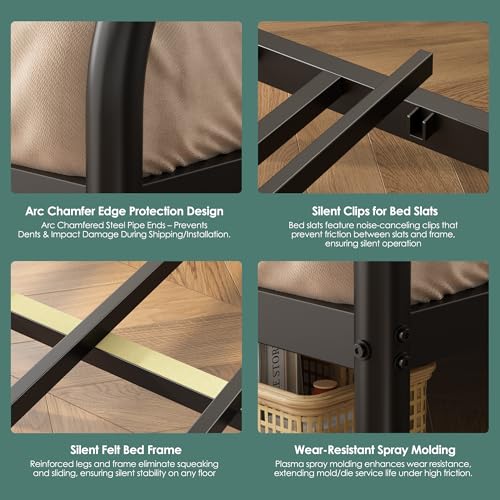Cyranture Twin XL Over Queen Bunk Bed Size, Heavy Duty Bunk Beds with Bottom Space & Guardrail Metal Bunk Bed Frame for Adults Dorm Bedroom Guest Room, No Box Spring Needed（Upgrate Black） Cyranture