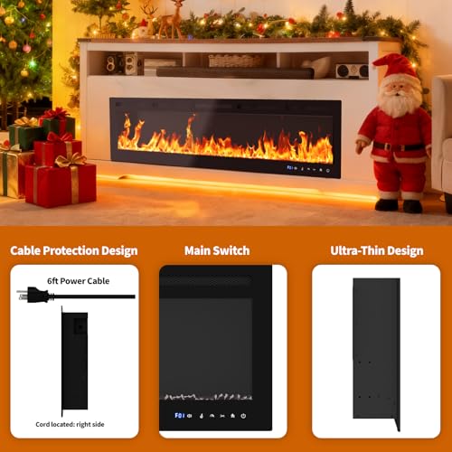 72 Inch Smart Electric Fireplace, Wall Mounted & Recessed Electric Fireplaces, WiFi & Alexa Control, Remote, Adjustable Flames, 1500W Heater w/Thermostat, Realistic Fireplace (72 Inches) GAOMON
