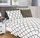 Elegant Comfort 6-Piece Quatrefoil Printed Deep Pocket Bed Sheet Set, Luxurious Silky 1500 Thread Count Bed Sheet Set Ultra Soft Wrinkle Resistant Bedding Set, Full, White Elegant Comfort