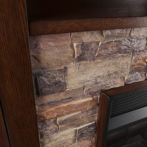 SEI Furniture Redden Faux Stone Corner Convertible Electric Fireplace with Media Storage, New Espresso SEI Furniture