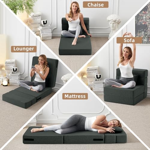 FILUXE Folding Sofa Bed | Convertible Sleeper Chair Bed for Adults, Fold Out Chair to Bed Linen Futon Chair with Pillow, for Home Dorm Apartment RV Living Room, Single Size Dark Gray FILUXE