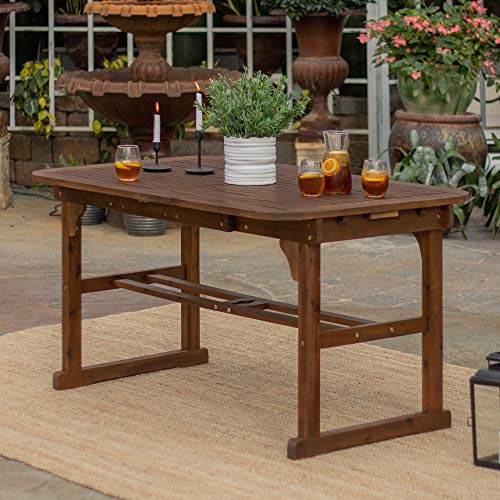Walker Edison Maui Modern Solid Acacia Wood Slatted Patio Dining Table, 78 Inch, Dark Brown Walker Edison