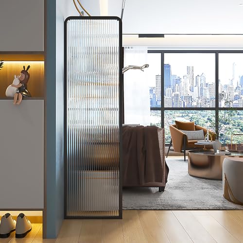 SUZEPER 6ft Tall Modern Room Divider, Metal Glass Partition Room Divider, Folding Privacy Room Divider Screens, Decorative Freestanding Room Partition for Room Separation Partition, 2 Panel SUZEPER