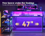 ODK 58 Inch Gaming Desk with USB Charging Ports and LED Lights, Reversible L Shaped Computer Desk with Storage Shelves & Monitor Stand, Corner Gamer Desk Table with Power Outlets, Black ODK