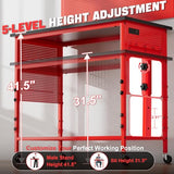 Work Bench, Ferreteriai 47" Heavy Duty Workbench with Power Outlet & USB-C, Exclusive Red Side Battery Holder, Adjustable Height, 2100LB Capacity, Locking Wheels for Garage Workshop Ferreteriai