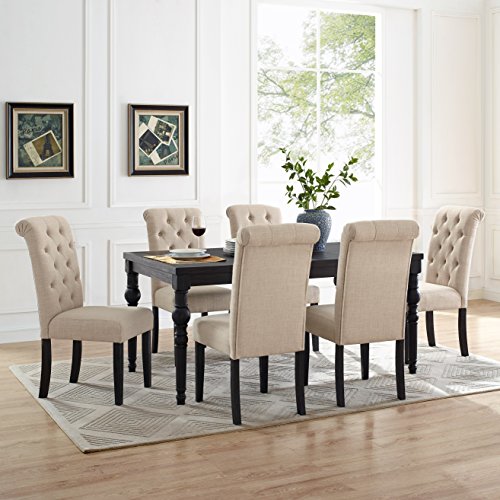 Roundhill Furniture Leviton Urban Style Dark Washed Wood Dining Set: Table and 6 Chairs, Tan Roundhill Furniture
