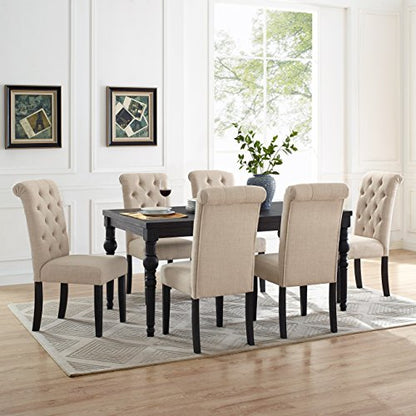 Roundhill Furniture Leviton Urban Style Dark Washed Wood Dining Set: Table and 6 Chairs, Tan - WoodArtSupply