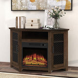 47" Corner Fireplace TV Stand for TVs Up to 55", Farmhouse Fireplace TV Stand with Remote 18" Electric Fireplace, Entertainment Center with Storage & Open Shelves for Living Room, Bedroom, Brown Vaczon