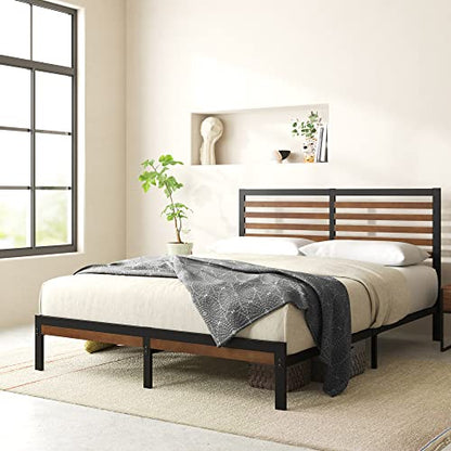 Zinus Kai Bamboo and Metal Platform Bed Frame with Headboard / No Box Spring Needed / Easy Assembly, Queen, Brown