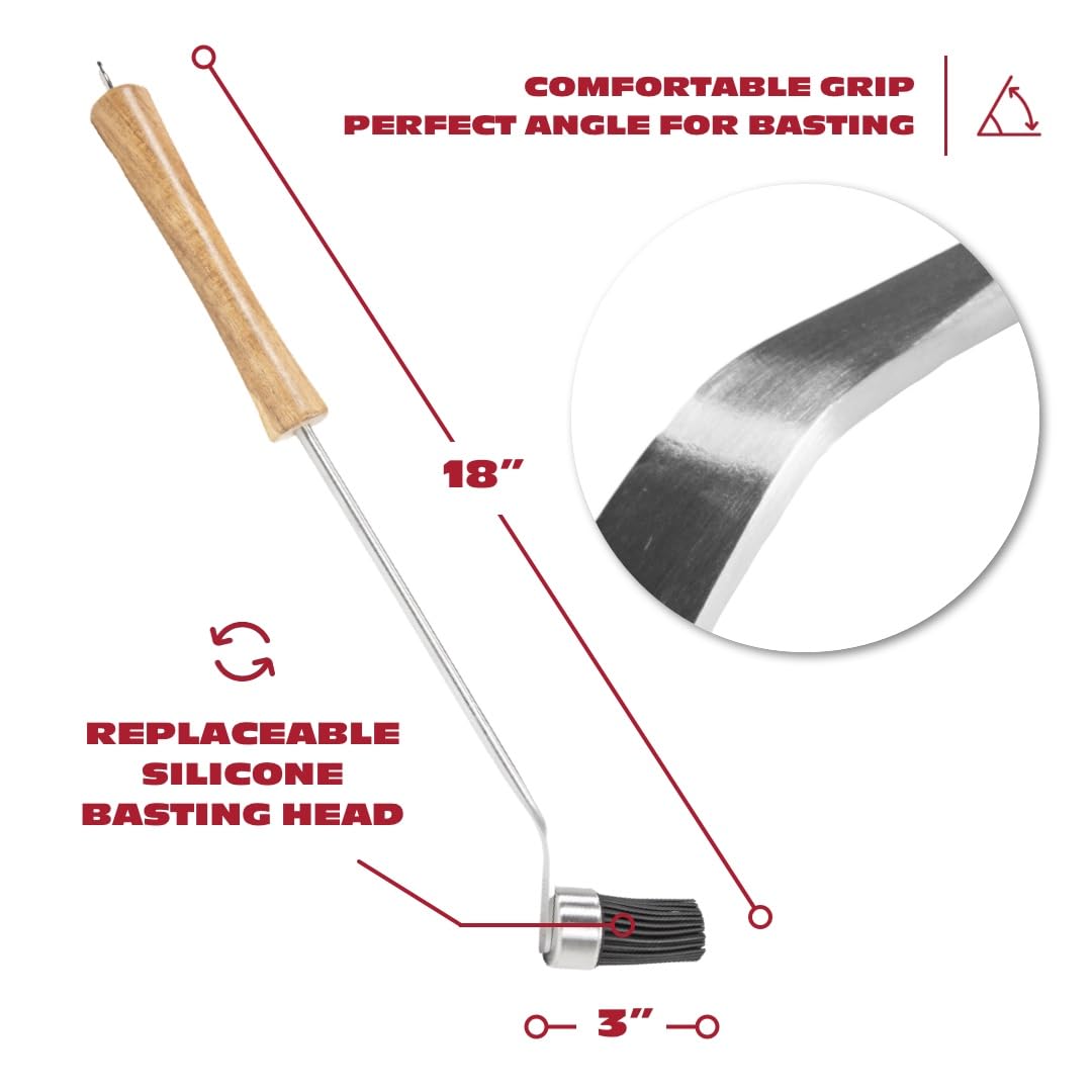 BBQ-AID Basting Brush - For Marinating, Glazing, Seasoning - Bbq Silicone Brush Cooking, Baster for Cooking Brush - Premium Wood Handle, Stainless Steel Core and Silicone Bristles for Easy Cleaning BBQ-Aid
