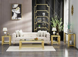 Goujxcy Gold Coffee Table Set of 4 Luxury 2-Tier Black Glass Coffee Table Console Table & 2 End Table w/Mirrored Stainless Steel Frame 4 Pieces Living Room Table Set for Home Office Goujxcy