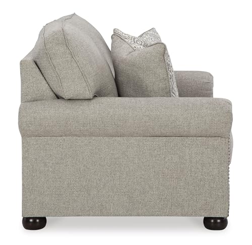 Signature Design by Ashley Gaelon Transitional Loveseat with Nailheads and 2 Accent Pillows, Beige Signature Design by Ashley