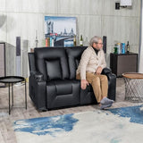 COMHOMA Living Room Furniture Set,Bonded Leather Loveseat Sofa with Cup Holder Recliner Chair,Black COMHOMA
