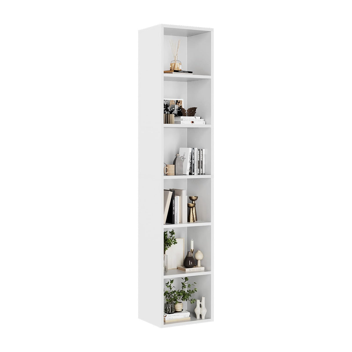 oneinmil 71.5" Tall Narrow Bookshelf, 6-Tier Cube Display Rack, Modern Corner Bookshelf with Storage Space, CD Storage Cabinet for Home Office (White 1 Pack, 6-Tier) oneinmil