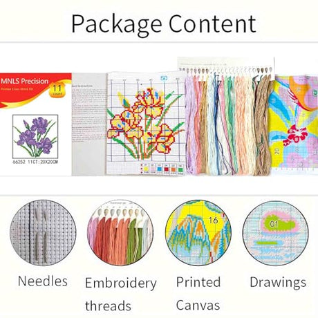Zhenqing Stamped Cross Stitch Kit,Floral Cross Stitch Designs,11count 7.87 * 7.87in,Counted Cross Stitch Kit,Simple and Easy to Embroider,Suitable for Beginners, Entry-Level kit-Iris (66252) Zhenqing