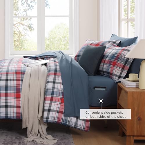MaiRêve Full Size Plaid Comforter Set Navy Red, Classic 7 Pieces Farmhouse Bedding Set, All Season Lightweight Bed in A Bag with Sheets, Pillowcases & Shams MaiRêve