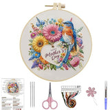 DIYDeligths Embroidery Kit for Beginners and Adults Mother's Day DIY Hand Cross Stitch Needlepoint Set with 7.87in/20cm Round Hoop (Bird)