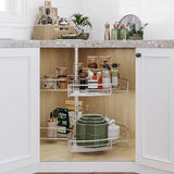 DWVO 28-Inch 2-Tier Lazy Susan Turnable for Cabinet, Rotating 2-Shelf Lazy Susan Corner Organizer with Adjustable Height for Kitchen Pantry, Chrome-Plated Double Spinning Corner Organizer, Silver DWVO