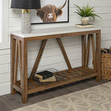 Walker Edison Modern Farmhouse Accent Entryway / Living Room End Table, 52 Inch, Color-Marble and Walnut Walker Edison