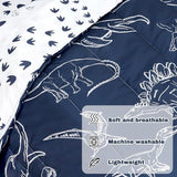 Jundetye 4 Pieces Dinosaur Toddler Bedding Set for Boys, Soft Breathable Toddler Comforter Set, Dino Print Navy, Includes Reversible Comforter, White Fitted Sheet and Flat Sheet, Pillowcase Jundetye
