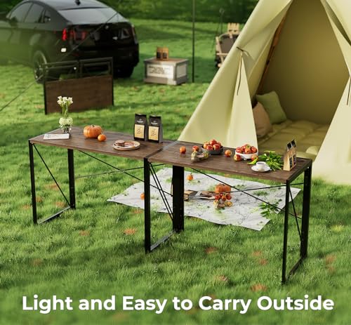 Coavas Folding Desk No Assembly Required, 39.4 inch Writing Computer Desk Space Saving Foldable Table Simple Home Office Desk,Brown Coavas