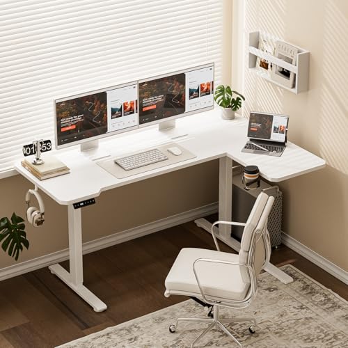 Acrolix 59 Inch L Shaped Standing Desk Adjustable Height, Electric Corner Standing Desk, Sit Stand Computer Table with Reversiable Splice Board,White Acrolix