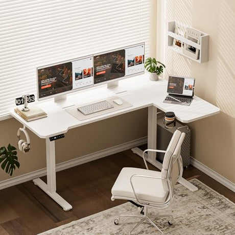 Acrolix 59 Inch L Shaped Standing Desk Adjustable Height, Electric Corner Standing Desk, Sit Stand Computer Table with Reversiable Splice Board,White Acrolix
