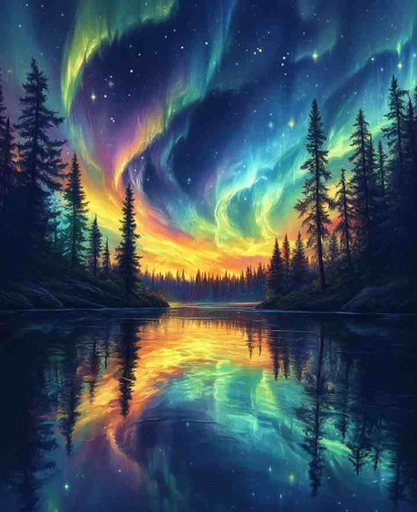 MBYAUYN Diamond Art Kits for Adults Aurora Lake, Diamond Painting Kit DIY, Full Drill Diamond Painting Kit, Dimond Art Paintings 5D for Home Wall Decor 12 X 16 Inch MBYAUYN