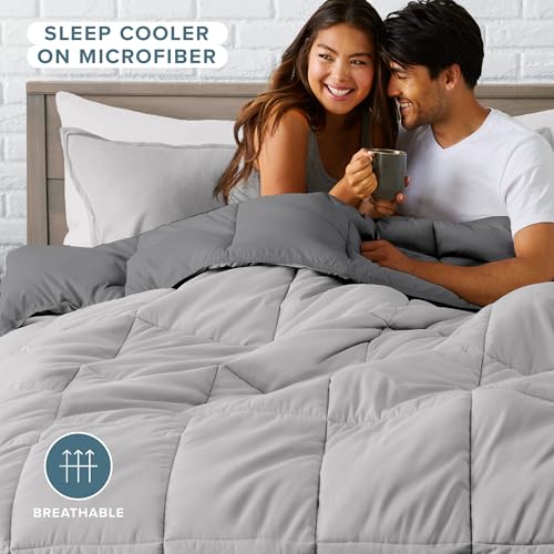 Bare Home Reversible Bed-in-A-Bag Comforter & Sheet Set - Full Extra Long - Down Alternative - Soft - Bedding Set (Full XL, Light Grey/Grey) Bare Home