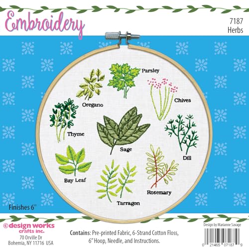 Design Works Crafts Herbs Stamped for Embroidery Kit w/Hoop
