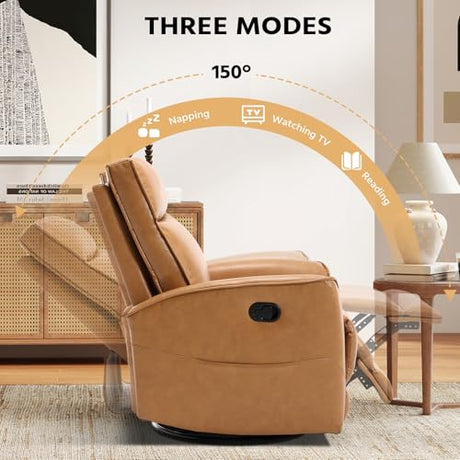 HAOMARKETS Swivel Rocker Recliner Chair, Manual Faux Leather Glider Rocking Recliners for Adults, 360° Swivel Nursery Reclining Sofa with Storage Pocket HAOMARKETS